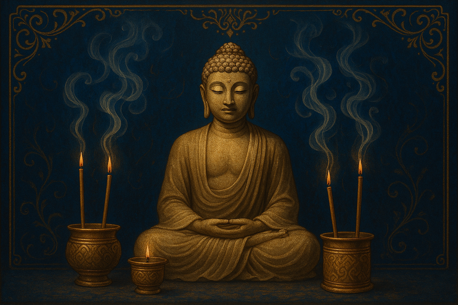 buddha incense with midnight blue and gold background