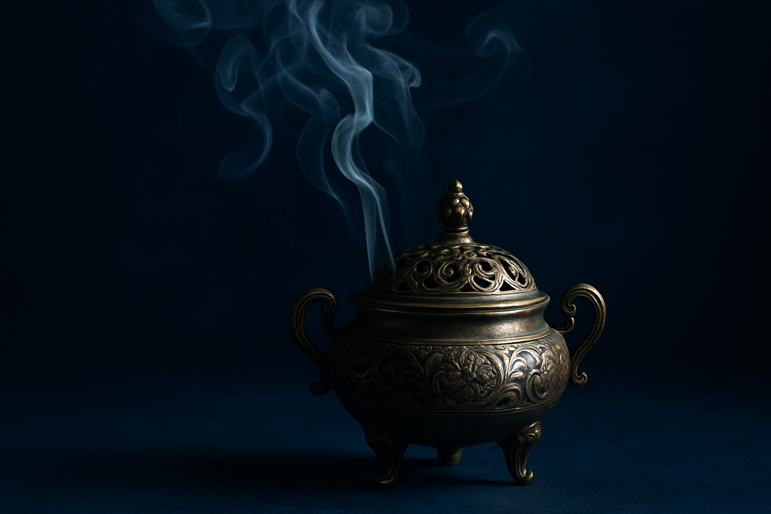 INCENSE BURNER WITH MIDNIGHT BLUE BACKGROUND